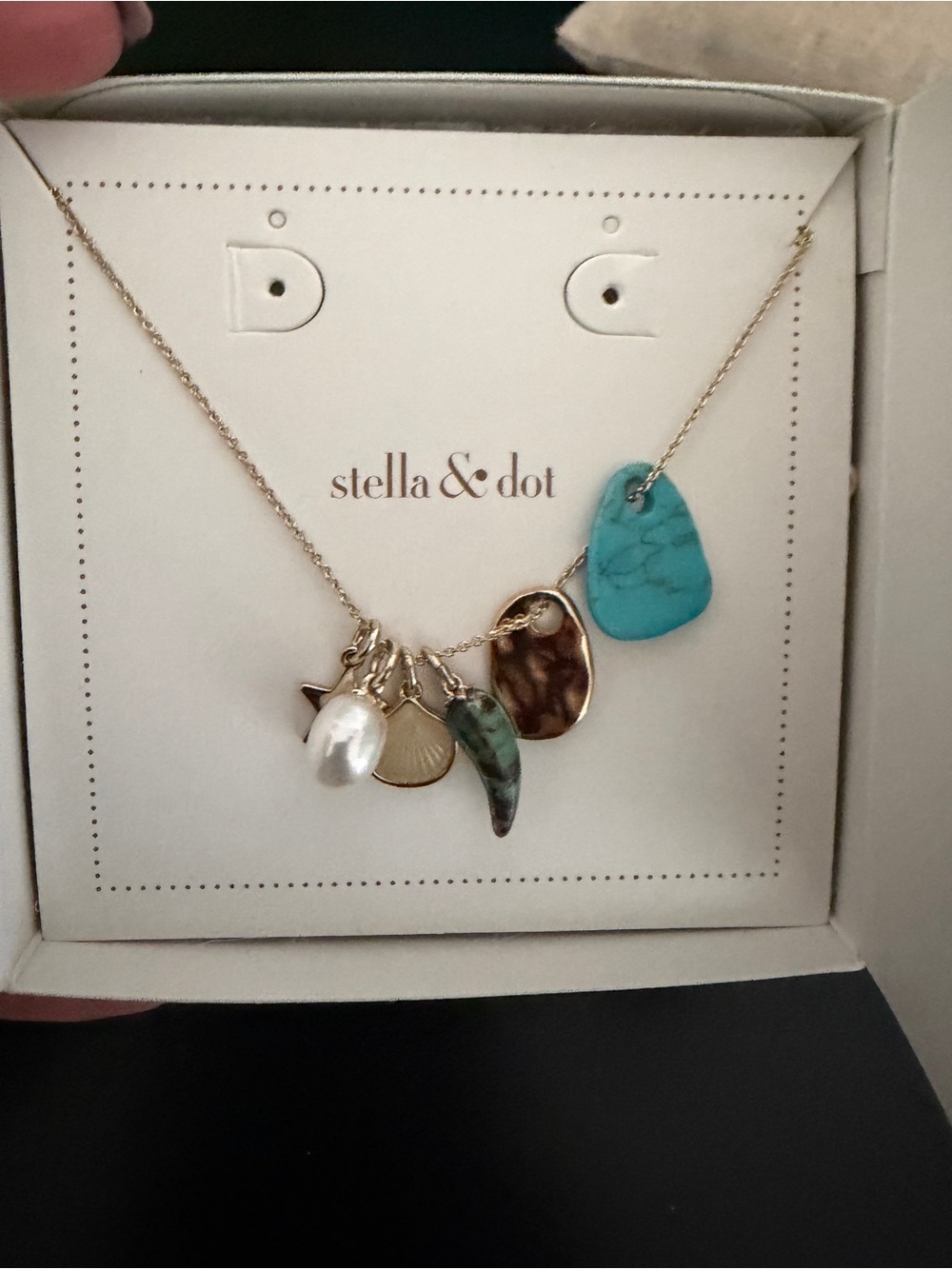 stella & dot Turquoise Multi-Charm beachcomber Gold Necklace